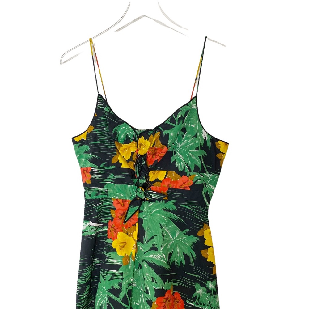 Zara Tropical Hawaiian Floral Palm MIDI Dress Knotted Front Large - Picture 3 of 9